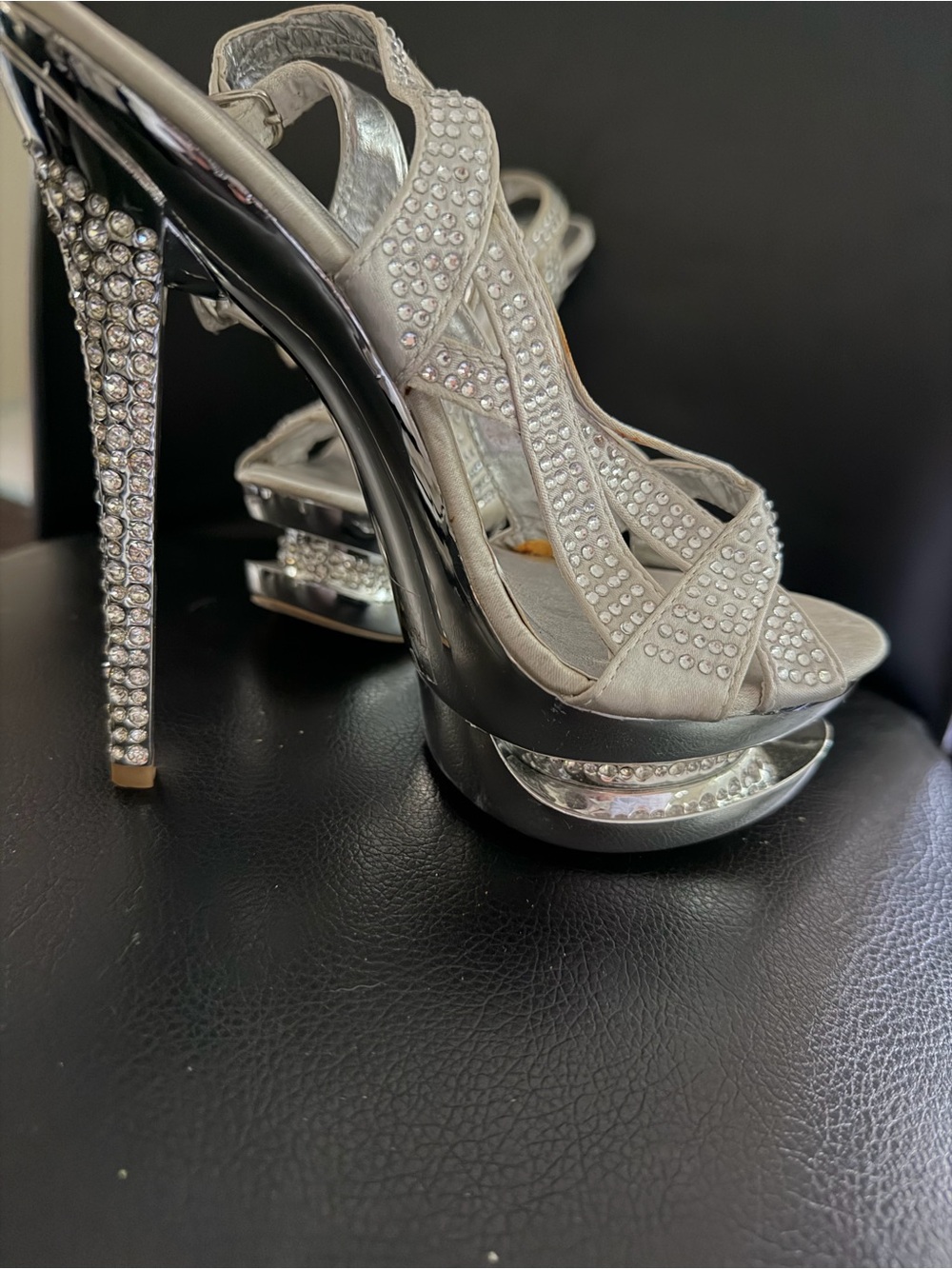 Vigo Fiore Silver Rhinestone Strappy Heels